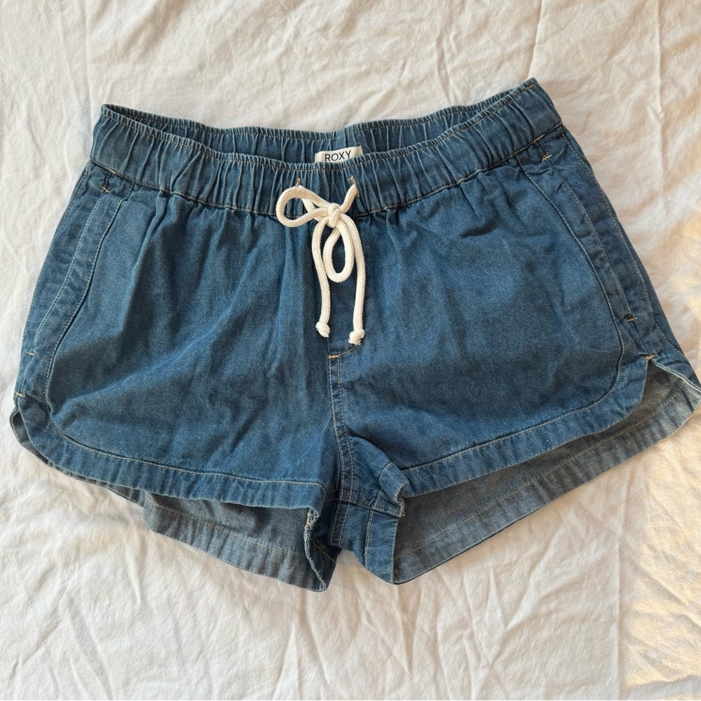 Roxy Women's Mid-Blue Denim Drawstring “New Impossible” Shorts